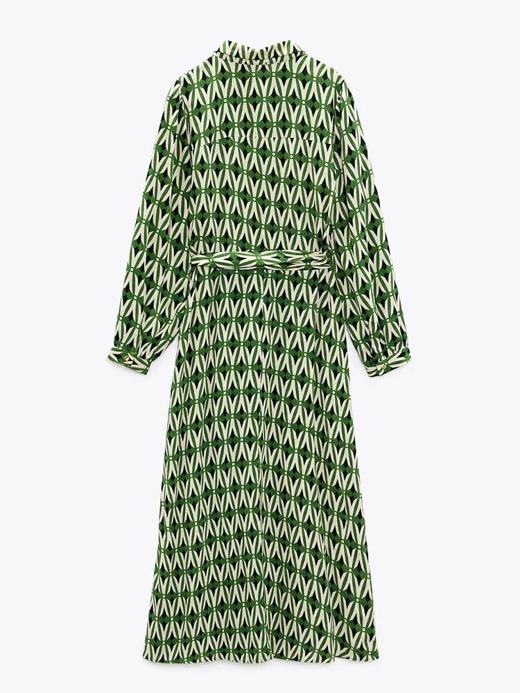 Rarove- 2023 new hundred open fork spring and summer temperament fashion waist lapel long women's geometric pattern print dress