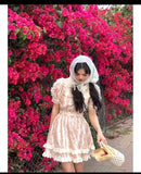 RAROVE-Graduation Gift Back to School Season Summer Dress Spring Outfit Summer Vacation Outfits  Pink Kawaii France Vintage Dress Women Floral Print Elegant Evening Party Midi Dresses Lace Puff Sleeve Retro Sweet Dress