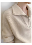 Rarove-Autumn and winter new semi-zipper cashmere vertical lapel thick sweater women lazy cashmere sweater