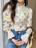RAROVE-Vintage Floral Shirts Women Elegant Long Sleeve Blouse Female Fashion Ruffle Collar Tops Ladies Casual Single Breasted Blusas
