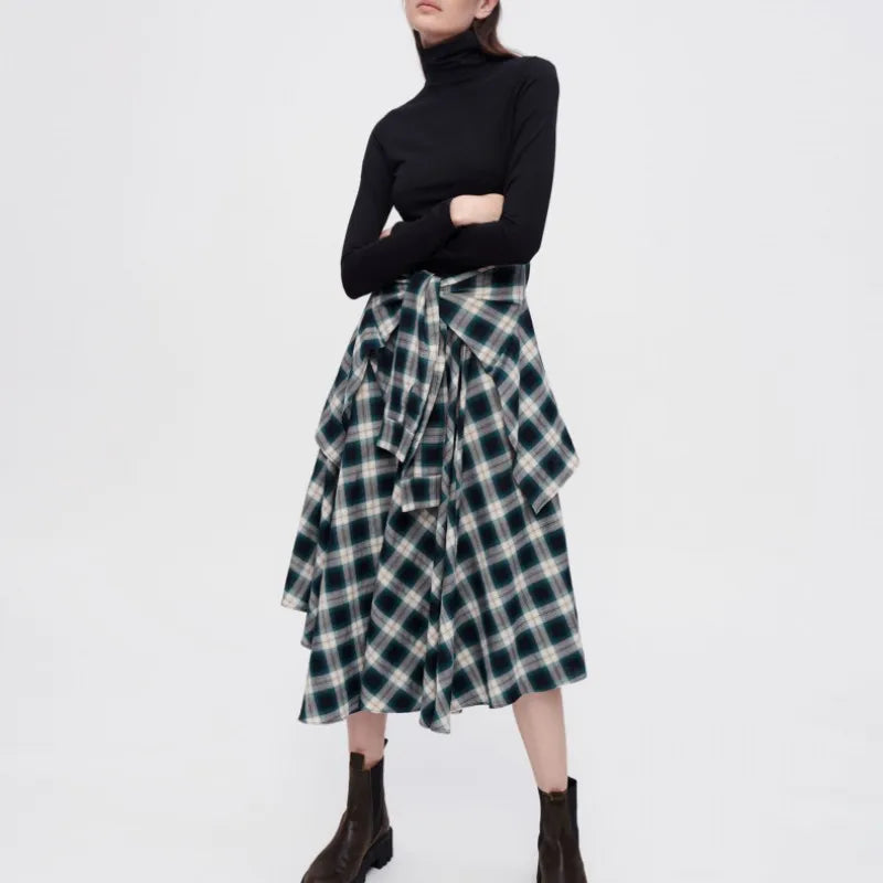 Rarove 2023 New Arrivals Woman Clothing Fashion Slim Plaid Splicing Design Fake Two Piece Long Dresses