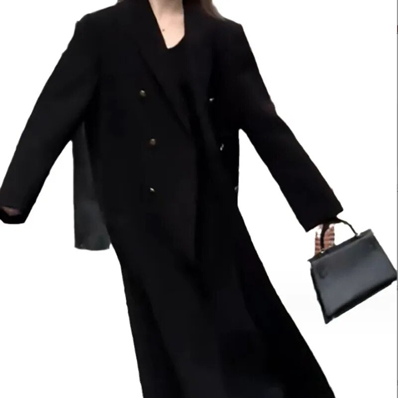 Rarove-2023 Autumn Trench Coat Women Long Windbreaker Fashion Chic British Style Double Breasted Black Trench Coat For Women Plus Size