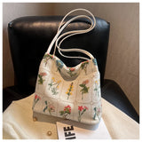 Rarove-Large Capacity Bag Women's Versatile Canvas Casual Shoulder Bag Advanced Classroom Commuting Bucket Bag