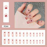 Rarove 24Pcs Charming Pink Flame Long Ballerina Wearable Fake Nails Press on Smaill Heart Full Cover Detachable Finished Fingernails