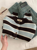 RAROVE-Striped Color Blocking Round Neck Knitted Cardigan For Women, Loose Casual 2024 Spring Sweater