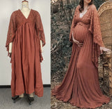 Rarove Women Boho Lace Maternity Photography Props Dresses Maternity Photo Shoot Maxi Gown V Neck Outfit Floral Dress for Baby Shower