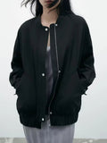 Rarove - New Women's Casual Vibrant Temperament Fashion with Flap Front Pockets Black Long Bomber Jacket Outerwear