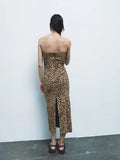 Rarove- 2023 new women's printed straight open fork waist bust waist-skimming leopard print sexy one neck dress