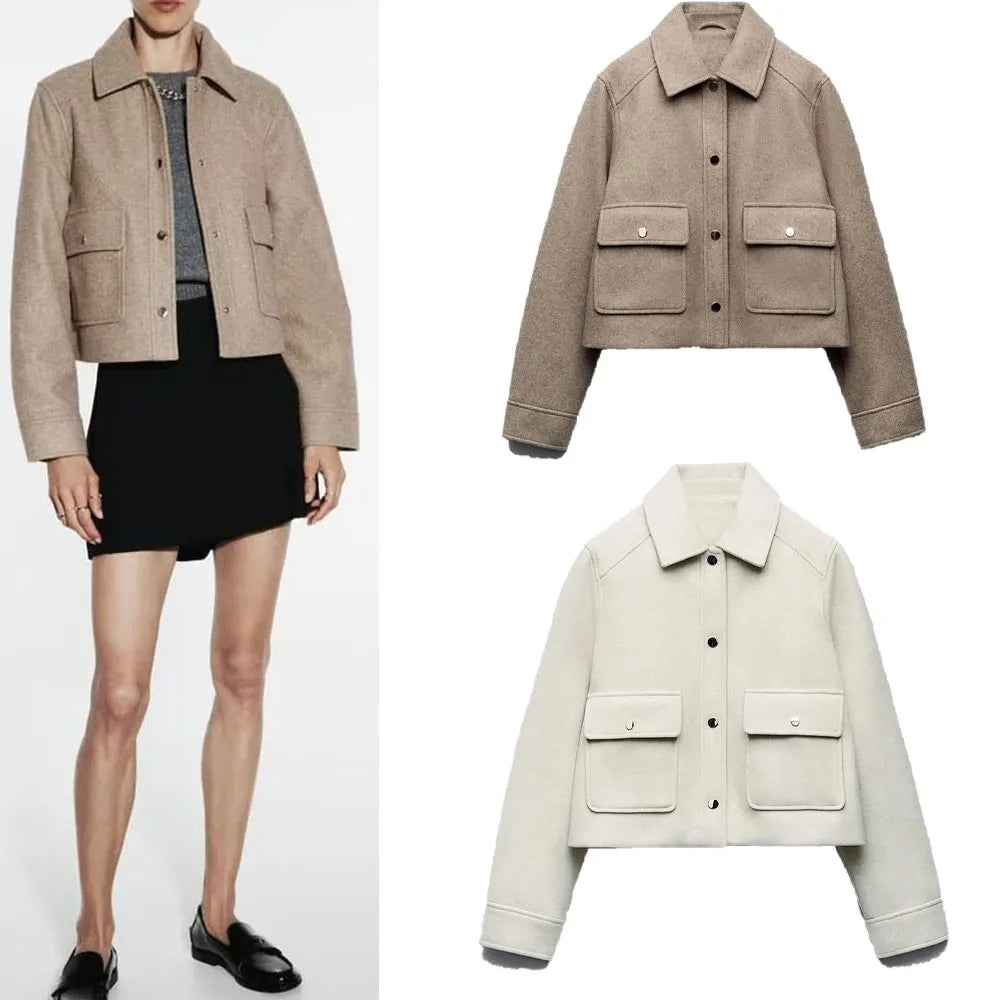 Rarove - Autumn new women's clothing design sense lapel long-sleeved all-match loose casual soft short jacket coat