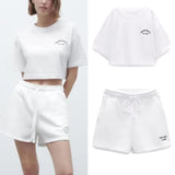 Rarove - New women's clothing temperament fashion casual sexy Ruili sweet front text embroidery printing short version T-shirt shorts