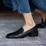 Rarove Shoes for Woman 2023 Low Heel Elegant Women's Summer Footwear Black Loafers Normal Leather Casual Square Toe with Discount Chic