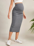 Rarove-Summer Maternity Slim Pencil Skirts Solid Gray Premama Office Stretch Bodycon Midi Skirt Pregnant Women High Waist Casual Skirts
