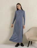 Rarove  V Neck Satin Maxi Dress Rib Modal Mock Neck Top 2024 Fall High Quality Women Dress Three Colors