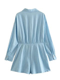 Rarove - New style women's casual retro 2023 sweet Ruili thin waist linen blended short shirt jumpsuit 8372068