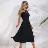 RAROVE-Graduation Gift Back to School Season Summer Dress Spring Outfit Summer Vacation Outfits  Elegant Fashion Women's Summer Dresses with zipper Mesh Vintage Solid High Waist Swing Midi Strap Dress for Women