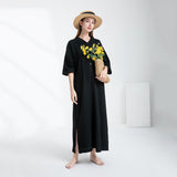 Rarove 2023 Summer Women Muslin Dress Lady Maxi Pool Dresses Three Colors with Pockets, #1154