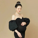 RAROVE-Black Puff Sleeves Maternity Photography Props Dresses Pregnant Woman Photo Shoot Outfit Long Dresses Baby Shower Party Dress