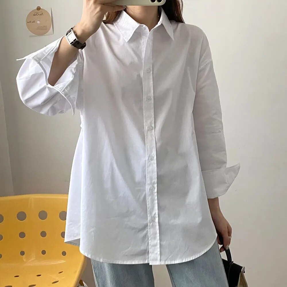 Rarove - New Women's 2023 temperament fashion casual casual sexy white backless design lapel long-sleeved poplin shirt