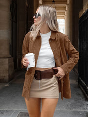 Rarove-Fall Outfits Outwear Streetwear Autumn New Vintage Solid Suede Coat Women 2024 Button Up Long Sleeve Pockets Outerwear Streetwear Fashion Office Lady Jackets