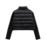 Rarove - New style women's casual temperament fashion with zipper front pocket black stitching padded jacket coat