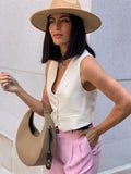RAROVE Casual V-Neck Sleeveless Vestidos Top Female Slim High Street Pocket Cardigan Outfit Solid Vest Fashion Summer Tank Top