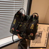 Rarove-Large Capacity Bag Women's Versatile Canvas Casual Shoulder Bag Advanced Classroom Commuting Bucket Bag