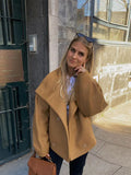Rarove_Solid Lapel Long Sleeve Coat Faux Woolen Blends Casual Women Jacket 2023 Autumn Retro Yellow Cashmere Commuter Short Overcoat