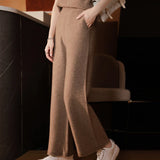 Rarove-Cashmere wide-leg pants women's high waist straight pants wear casual wool pants in autumn and winter.