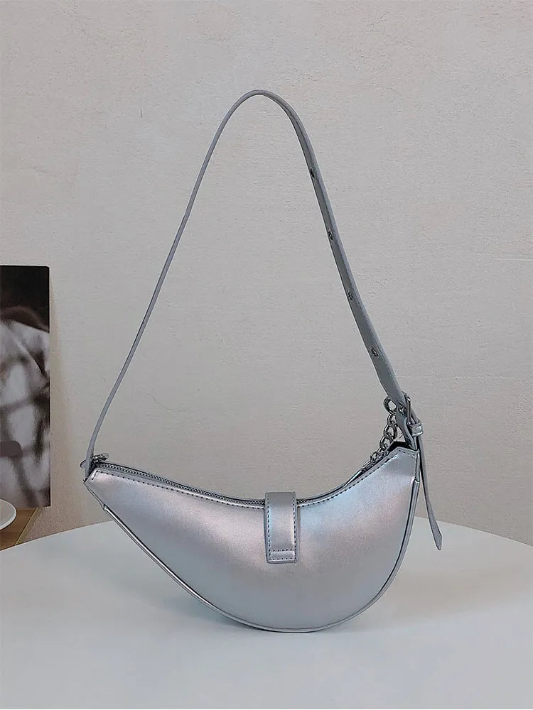 Rarove-Small Design Fashion French Lady Armpit Bag All-In-One Commuter Crescent Pack Silver