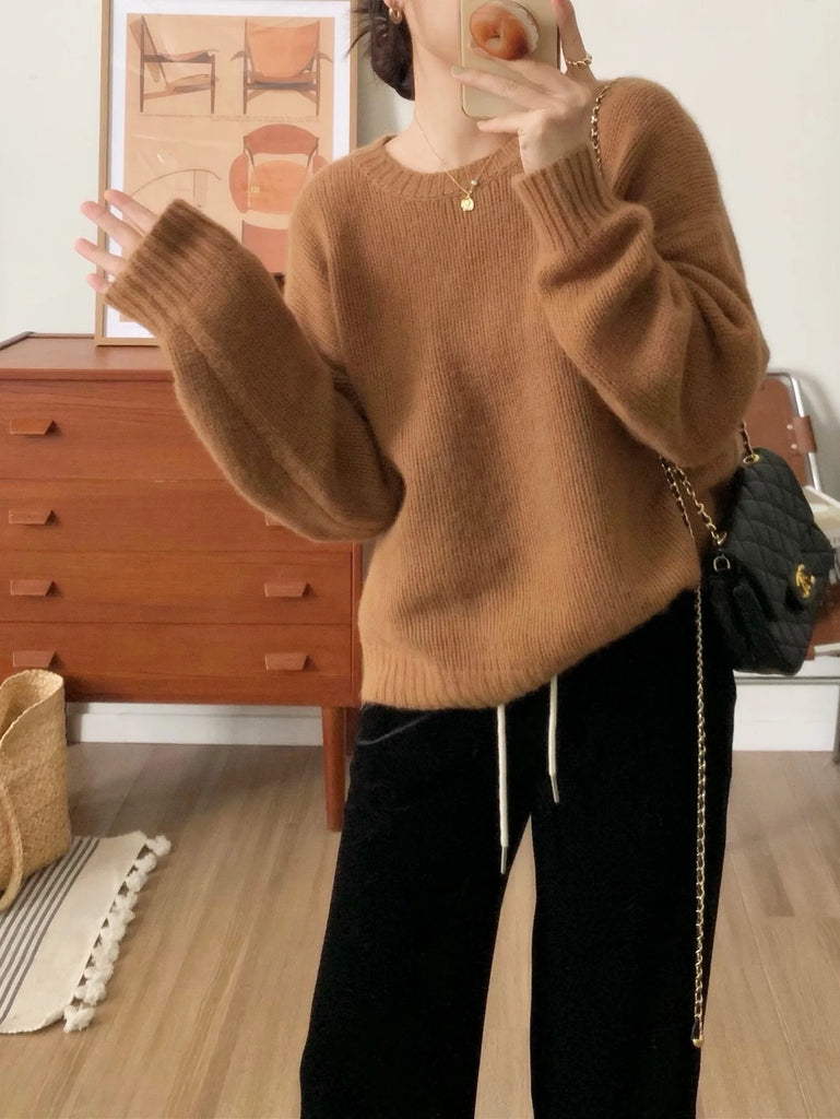 Rarove-Round neck cashmere sweater women's 100 pure cashmere autumn and winter new bottoming this year's popular high-end sweater.
