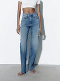 Rarove- New Women's 2023 Extra Long Wide Leg Zipper and Metal Button Closure High Waist Casual Wide Leg Jeans