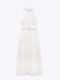RAROVE-Graduation Gift Back to School Season Summer Dress Spring Outfit Summer Vacation Outfits  Elegant Hollow Out Sleeveless White Dress Women Fashion Loose O Neck Midi Dresses Summer Casual Chic Female Party Vestidos