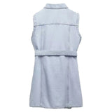Rarove- New women's clothing, temperament, fashion, casual fashion, all-match denim dress with the same fabric bow belt and belt