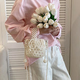 Rarove-Mini Pearl Bag for Women 2024 Handmade Vintage Woven Beaded Banquet Party Shoulder Bag Female Wedding Bags Luxury Women's Purse