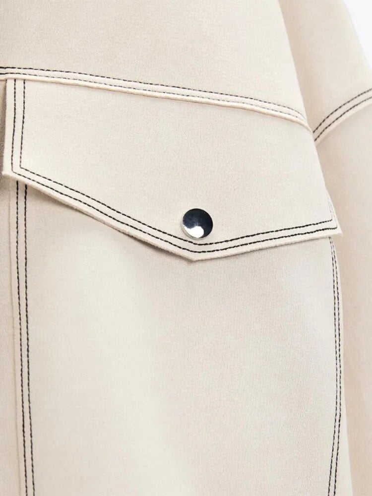 Rarove- 2023 spring new women's casual and versatile temperament retro lapel pocket loose collision color short jacket