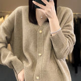 Rarove-New women's 100% pure cashmere grain with thick wool cardigan with golden bean yarn New Year's dress