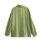 Rarove- New Women's 2023 Temperament Fashion Versatile Casual Long Sleeve Polo Shirt Front Button Closed Stripe Loose Fit Shirt