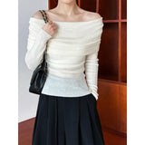 RAROVE-Lightweigth Off Shoulder Sweater Top Women Long Sleeve Knitted Shirt for Spring Pink Grey Beige Black Outfit