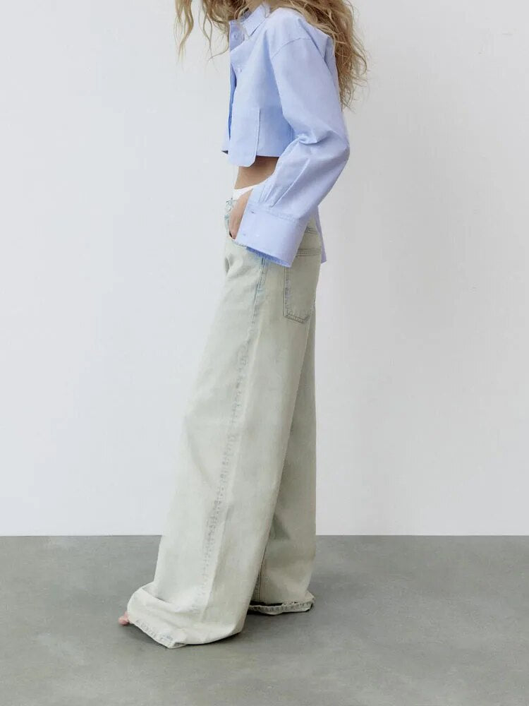 Rarove - 2023 new women's fashionable and slim temperament retro temperament pocket poplin short shirt