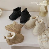 RAROVE Children Boots Girls Warm Plush Snow Boots Baby Boys Rhombic lattice Soft Sole Cotton Shoes Size 18-30