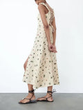 Rarove- Summer new women's clothing sexy backless strappy pastoral style open back linen embroidery midi strap dress