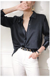 Rarove-2024 Spring/Summer Fashion Satin Women's Shirts New Silk Solid Office Lady Blouses Loose Spring/Summer V-neck Ladies Clothing Long Sleeves Fashion Tops