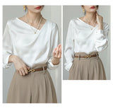 Rarove-2024 Spring/Summer Fashion Satin Women's Shirts New Silk Solid Casual Blouses Loose Spring/Summer Ladies Clothing FASHION Long Sleeves White Tops