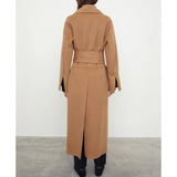Rarove Winter Female Clothing Reversible Wool Casual Belted Long Tweed Coat Jackets for Women