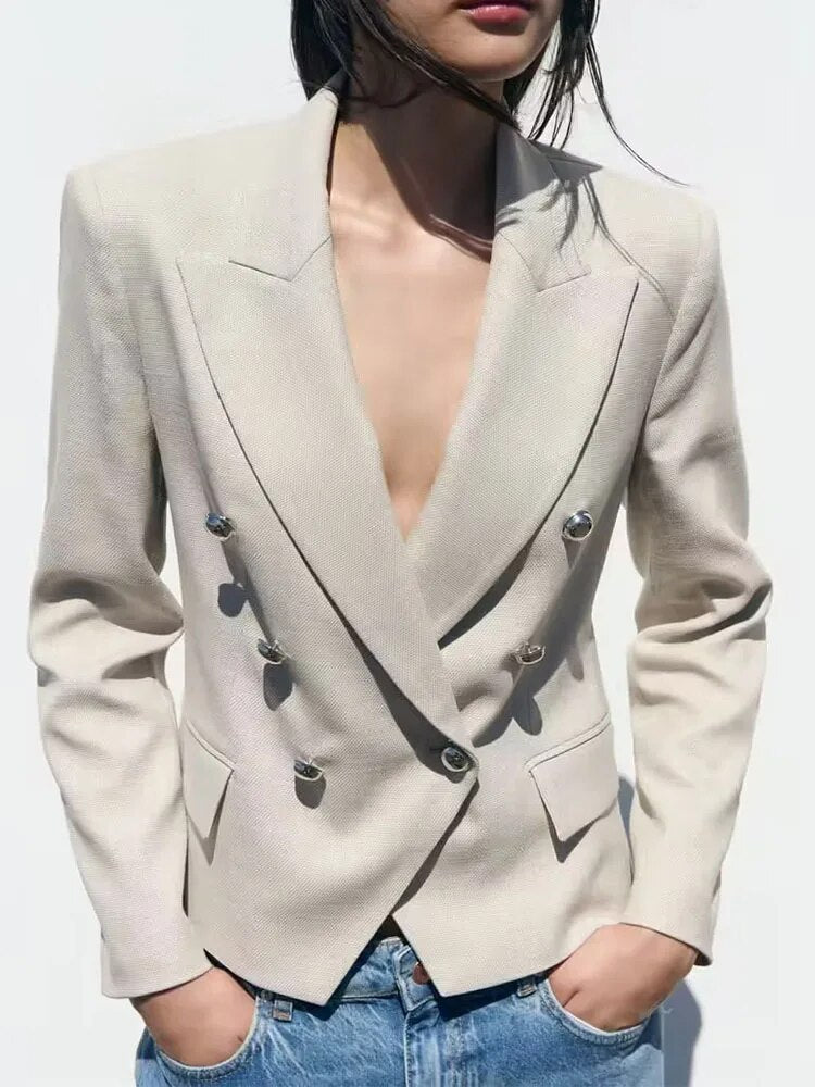 Rarove - New Women's Temperament Fashion Casual Ruili Retro Women's Texture Double breasted Suit Coat