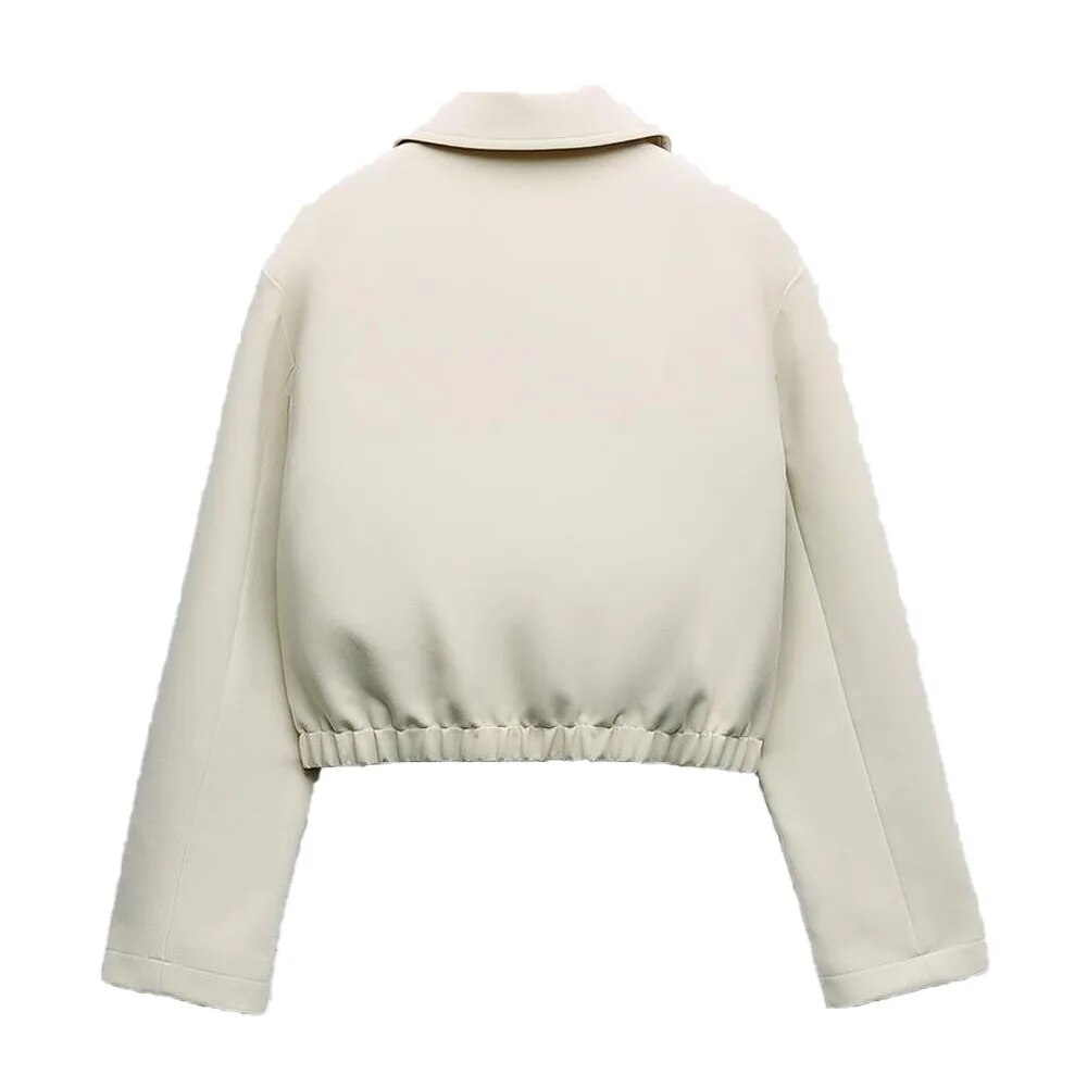 Rarove - Autumn New Arrival Women's Clothing Trendy Versatile Lapel Long Sleeve Elastic Hem Shirt Style Bomber Jacket