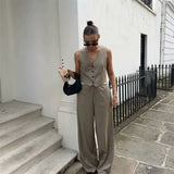 RAROVE-2024 Early Spring New Product Women's Fashion and Casual V-neck Slim Fit Vest Panel Design Wide Leg Pants Set