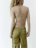 Rarove- New women's silky net pleated 2023 sexy thin casual hundred backless Riley on clothes