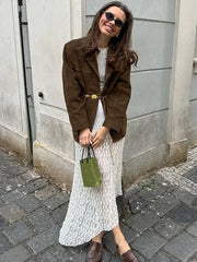 Rarove-Fall Outfits Outwear Streetwear Vintage Suede Lapel Suit Jackets Women Casual Long Sleeve Button Brown Jacket Coats Female Autumn Retro Chic Loose Outwear