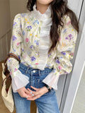 RAROVE-Vintage Floral Shirts Women Elegant Long Sleeve Blouse Female Fashion Ruffle Collar Tops Ladies Casual Single Breasted Blusas